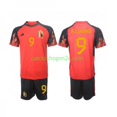Belgio Lukaku 9 Bambino Maglia Prima World Cup 2022 Manica Corta (+ Pantaloncini)
